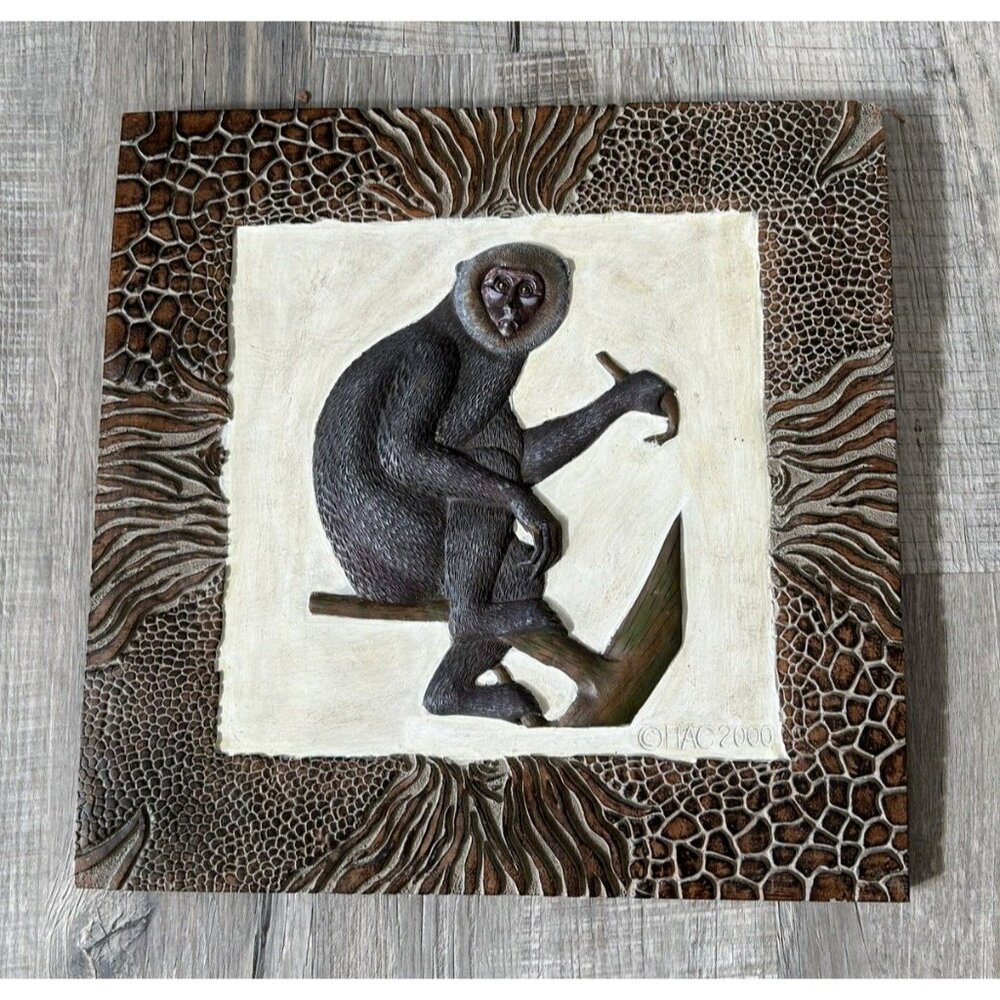 Colobus Monkey on Branch Embossed Wall Art Tile 12.5"x12.5"